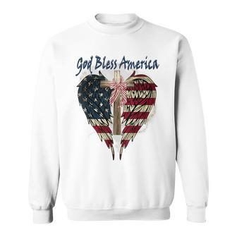 Patriotic American Flag Cross God Bless America 4Th July Sweatshirt - Monsterry DE