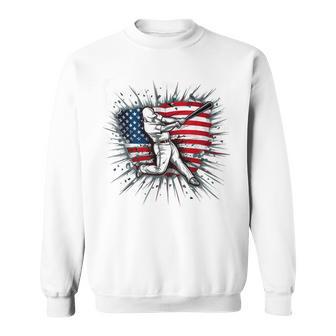 Patriotic Baseball 4Th Of July Us American Flag Boys Vintage Sweatshirt - Monsterry CA