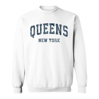 Queens New York Ny Vintage Varsity Sports Navy Sweatshirt - Monsterry