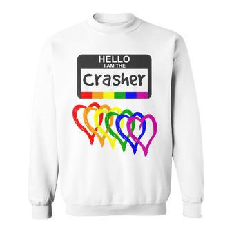 Rainbow Flag Hearts Hello Wedding Crasher Name Badge Friend Sweatshirt - Monsterry AU