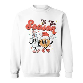 Retro Tis The Season Milk And Cookie Santa Hat Christmas Sweatshirt - Seseable