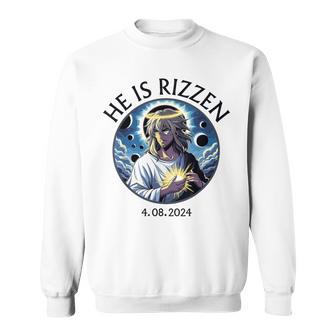 He Is Rizzin Total Solar Eclipse 2024 Jesus Christ Anime Sweatshirt - Monsterry