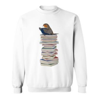 Robin Bird Reads Books Garden Backyard Birds Sweatshirt - Monsterry UK