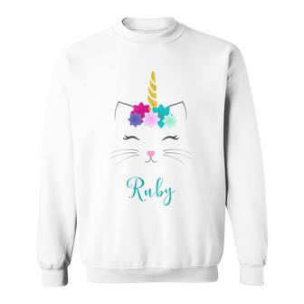 Ruby Name Personalised Cat Unicorn Sweatshirt - Seseable