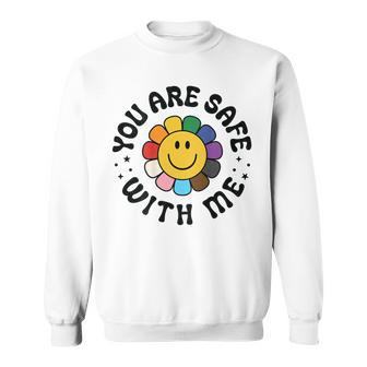 You Are Safe With Me Lgbtq Pride Ally Smile Face Back Sweatshirt - Monsterry CA