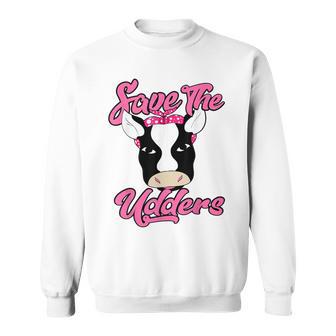 Save The Udders Cow With Polka Dot Headband Cancer Awareness Sweatshirt - Monsterry