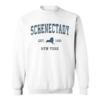 Schenectady New York Ny Vintage Sports Navy Print Sweatshirt - Monsterry UK