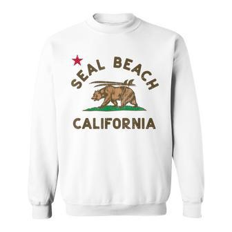 Seal Beach California Beach Flag Bear Surf Ca Vintage Sweatshirt - Monsterry UK
