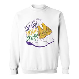 Shake Your Bootie Mardi Gras Bead Boot Carnival Celebration Sweatshirt | Mazezy