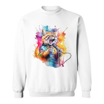 Singing Cat Kitty Cat Singing Into A Microphone Sweatshirt - Monsterry AU