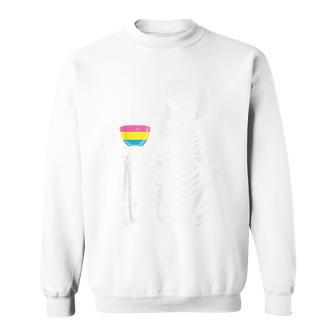 Skeleton Drinking Coffee Lgbt-Q Pansexual Pride Pan Ally Sweatshirt - Monsterry