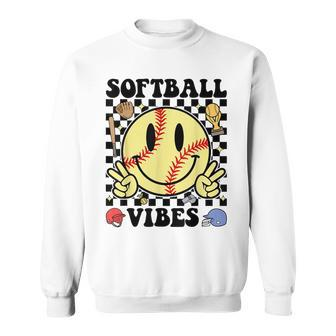 Softball Vibes Smile Face Game Day Softball Mom Sweatshirt - Seseable