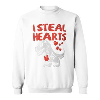 I Steal Hearts Trex Dino Baby Boy Valentines Day Toddler Sweatshirt | Mazezy