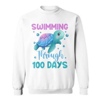 Swimming Through 100 Days Cute Turtle 100Th Day Of School Sweatshirt - Monsterry DE