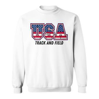 Track And Field Usa Team Sport Patriotic American Flag Sweatshirt - Seseable