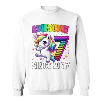 Unicorn 7Th Birthday 7 Year Old Unicorn Party Girls Outfit Sweatshirt - Seseable