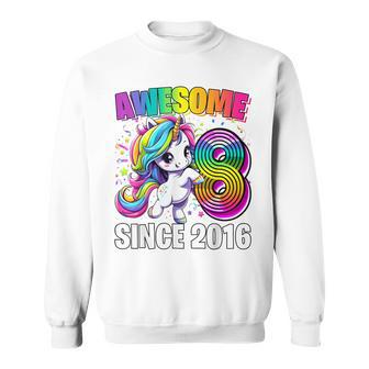 Unicorn 8Th Birthday 8 Year Old Unicorn Party Girls Outfit Sweatshirt - Seseable