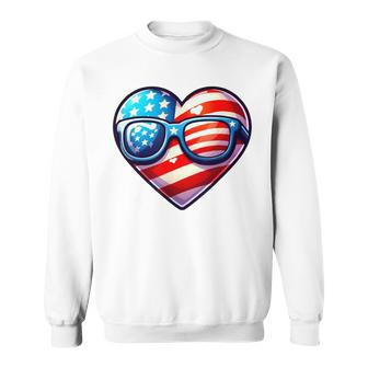 Usa Flag Heart Glasses Patriotic Armed Forces Memorial Day Sweatshirt - Monsterry DE