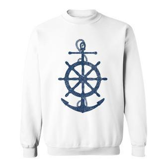Vintage Distressed Sail Boating Nautical Grungy Navy Anchor Sweatshirt - Seseable