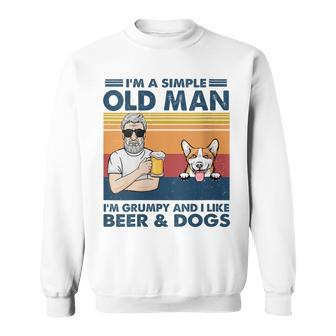 Vintage Grumpy Old Man Like Beer And Dogs Red Corgi Grandpa Sweatshirt - Monsterry UK
