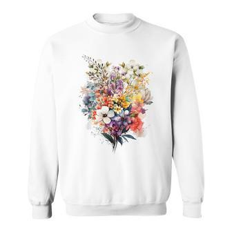 Vintage Inspired Watercolor Flowers Botanical Cute Sweatshirt - Monsterry AU