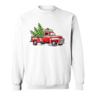 Vintage Wagon Christmas Xmas Tree On Car Red Truck Sweatshirt | Mazezy