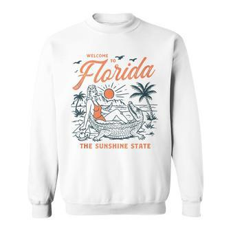 Welcome To Florida Vintage Gator Beach Sunshine State Sweatshirt - Monsterry CA