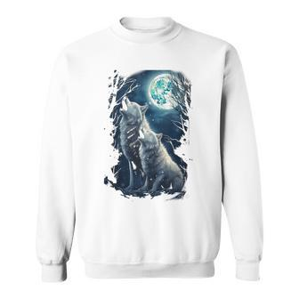 White Wolves Howling At Moon Vintage Wolf Lover Sweatshirt - Monsterry