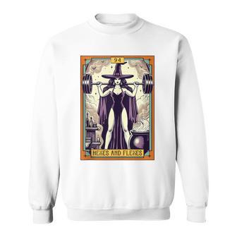 Witch Workout Fitness Deadlifting Hexes & Flexes Tarot Card Sweatshirt - Seseable