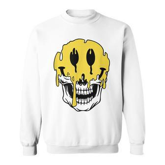 Y2k Smiling Skull Face Cyber Streetwear Graphic Sweatshirt - Monsterry