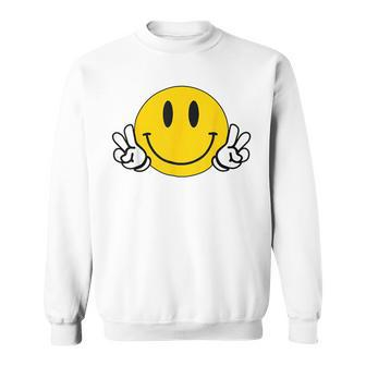 Yellow Smile Face Cute Checkered Peace Smiling Happy Face Sweatshirt | Mazezy