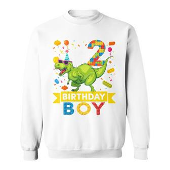 Youth 2 Year Old Dinosaur Building Blocks 2Nd Birthday Boy Sweatshirt - Thegiftio UK