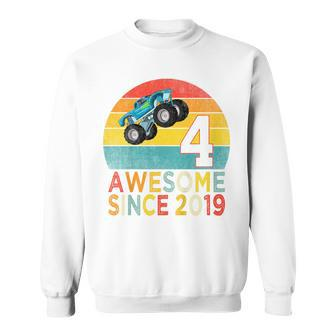 Youth 4Th Birthday Monster Truck Lover 4 Years Old Vintage Retro Sweatshirt - Monsterry CA
