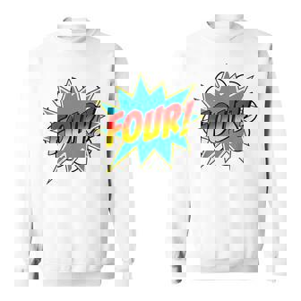 Youth Four 4Th Birthday Superhero Boys 4 Years Old Comic Book Sweatshirt - Thegiftio