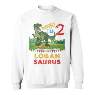Youth Logan Saurus Rawr I'm 2 Dinosaur T-Rex Personalized Name Sweatshirt - Seseable