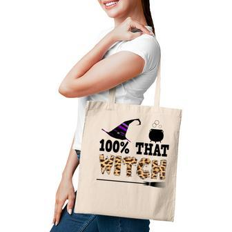 100% That Witch Halloween Witch Hat Leopard Tote Bag - Seseable