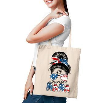 4Th Of July All American Mama Bleached Messy Bun Funny Tote Bag - Seseable