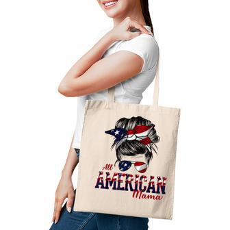 4Th Of July All American Mama Bleached Messy Bun Hair Tote Bag - Seseable