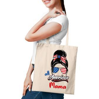 4Th Of July All American Mama Messy Bun All American Mama Tote Bag - Seseable