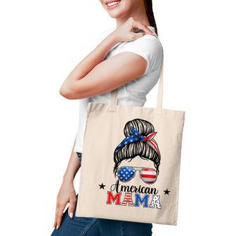 4Th Of July American Mama Messy Bun Mom Life Patriotic Mom Tote Bag - Seseable