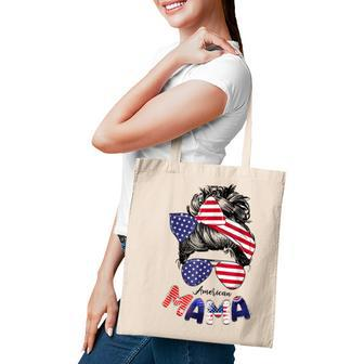 4Th Of July American Mama Messy Bun Mom Life Patriotic Mom Tote Bag - Seseable