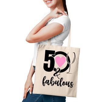 50Th Birthday Gift 50 And Fabulous Heart Wine Tote Bag - Seseable