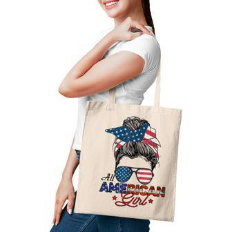 All American Girl 4Th July Messy Bun Us Flag Tote Bag - Seseable