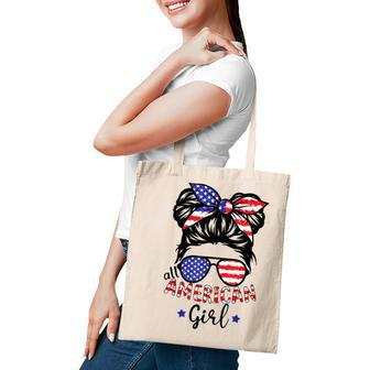 All American Girls 4Th Of July Daughter Messy Bun Usa V5 Tote Bag - Seseable