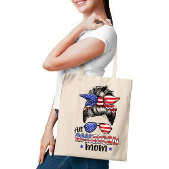 All American Mom Messy Bun Women 4Th Of July Patriotic Mom Tote Bag - Seseable