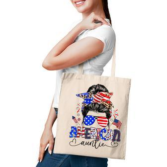 American Auntie Messy Bun Usa Flag Leopard 4Th Of July Tote Bag - Seseable