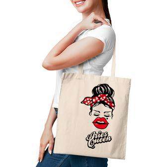 Aries Girls Aries Queen With Red Lip Gift Birthday Gift Tote Bag - Seseable