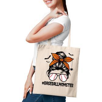 Baseball Momster For Women Halloween Mom Messy Bun Tote Bag - Seseable