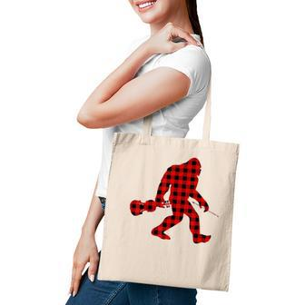 Bigfoot Violinist Violin Player Fiddle Music Red Plaid Gift Tote Bag - Seseable