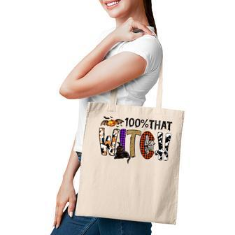 Black Cat 100 That Witch Spooky Halloween Costume Leopard Tote Bag - Seseable